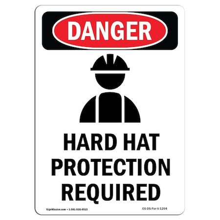 OSHA Danger Sign, Hard Hat Protection Required, 18in X 12in Decal